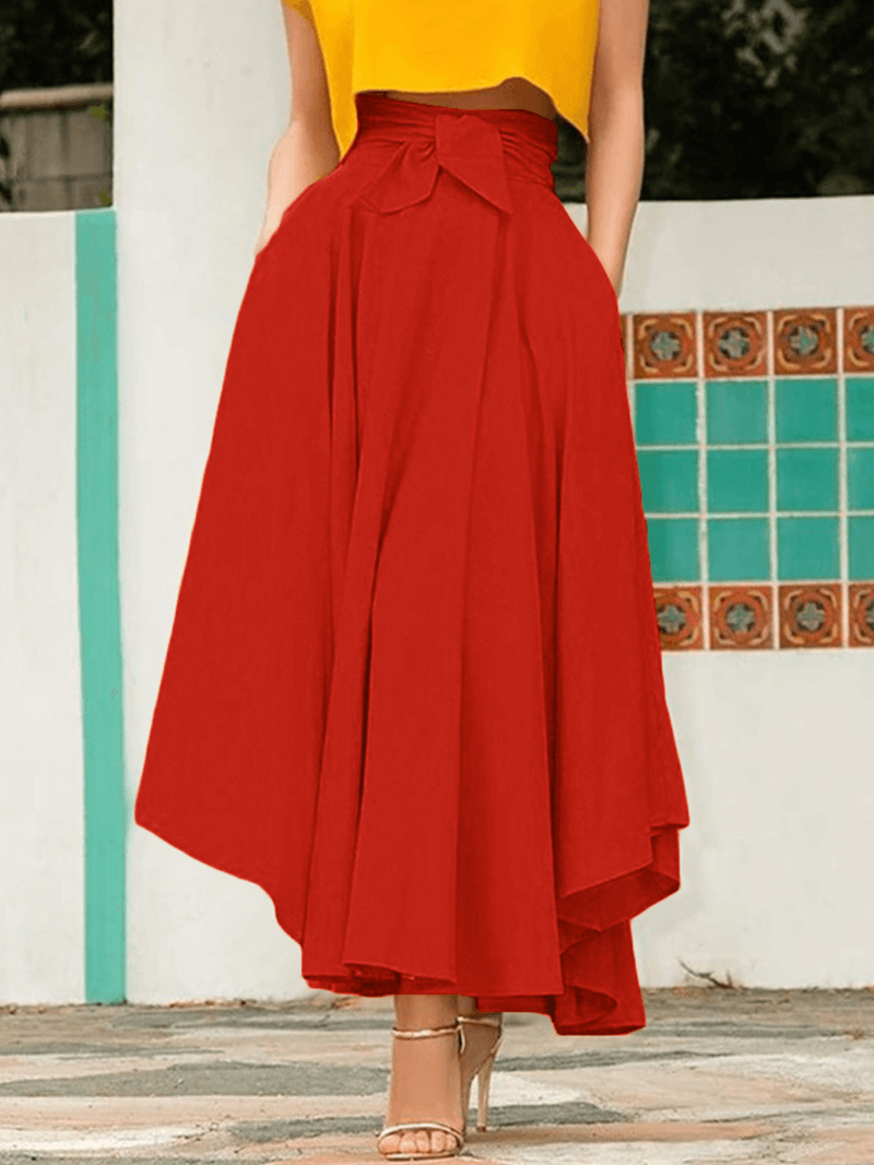 Solid Color High Waist Belted Side Zipper Irregular Hem Casual Skirts - Skirts - DINIBLO 