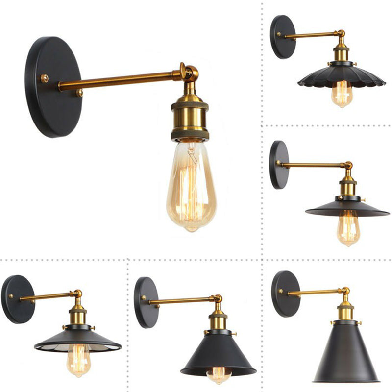 Industrial Metal Rotatable Wall Lamp in Black with Brass Arm and Open Bulb Design -  - DINIBLO 