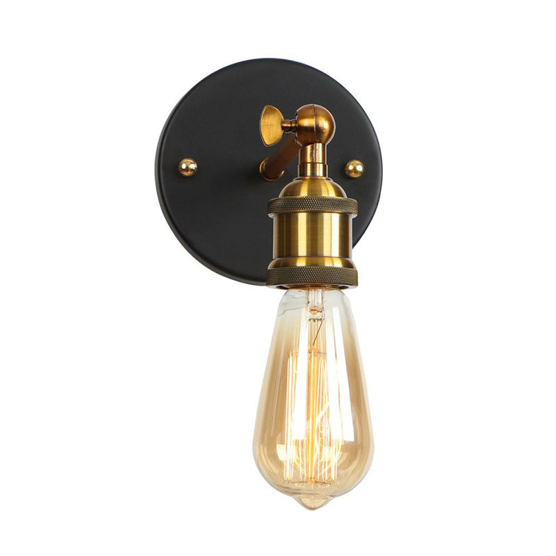 Industrial Metal Rotatable Wall Lamp in Black with Brass Arm and Open Bulb Design -  - DINIBLO 