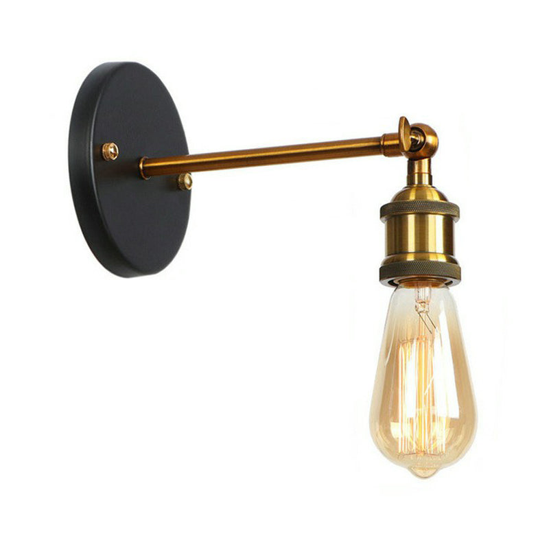 Industrial Metal Rotatable Wall Lamp in Black with Brass Arm and Open Bulb Design -  - DINIBLO 