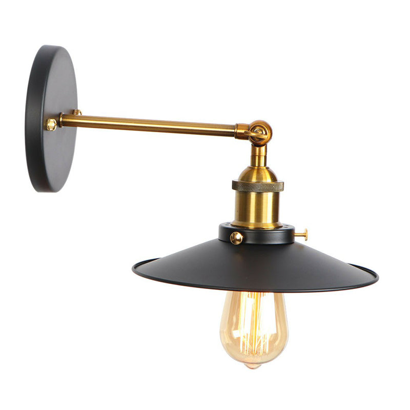 Industrial Metal Rotatable Wall Lamp in Black with Brass Arm and Open Bulb Design -  - DINIBLO 