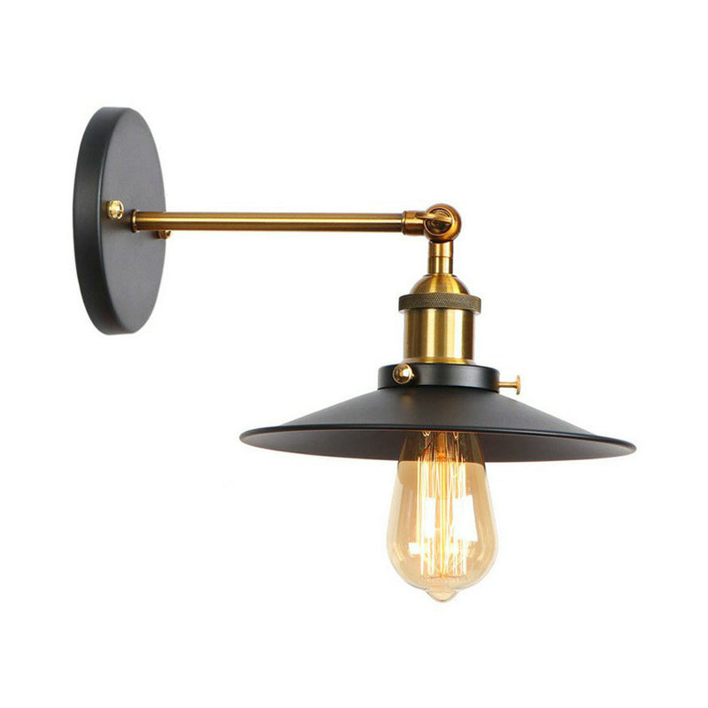 Industrial Metal Rotatable Wall Lamp in Black with Brass Arm and Open Bulb Design -  - DINIBLO 