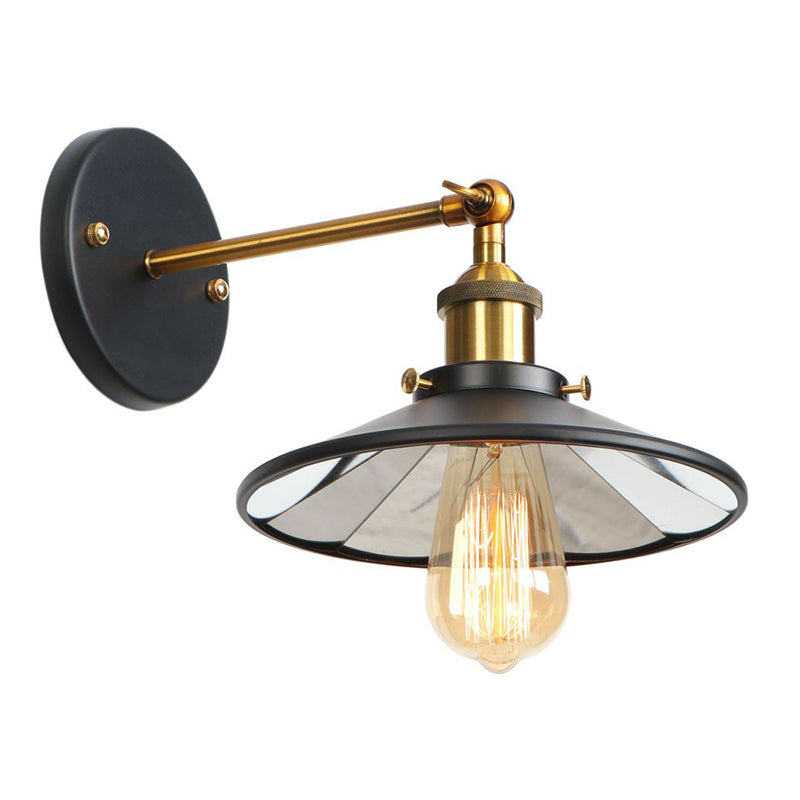 Industrial Metal Rotatable Wall Lamp in Black with Brass Arm and Open Bulb Design -  - DINIBLO 