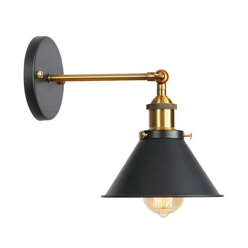 Industrial Metal Rotatable Wall Lamp in Black with Brass Arm and Open Bulb Design -  - DINIBLO 