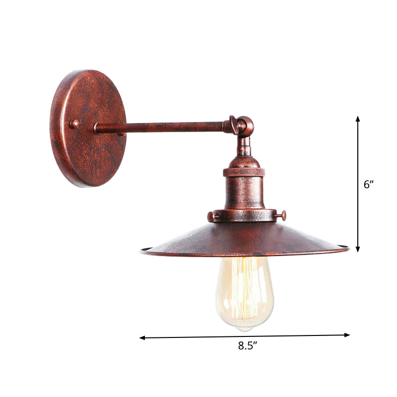 Farmhouse Rust Mesh Wall Lamp with Rotating Single-Bulb: Bowl, Cone, or Horn Design - Living Room Lighting Fixture -  - DINIBLO 