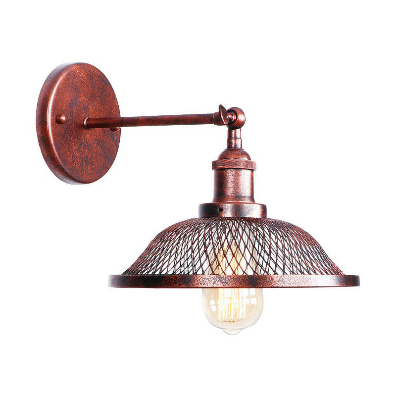 Farmhouse Rust Mesh Wall Lamp with Rotating Single-Bulb: Bowl, Cone, or Horn Design - Living Room Lighting Fixture -  - DINIBLO 