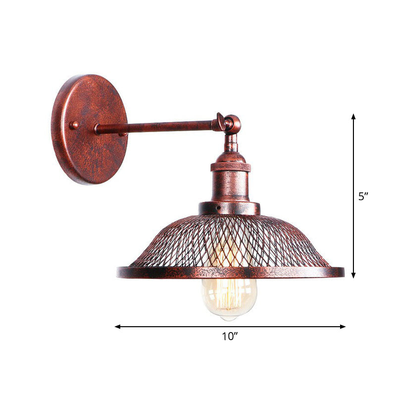 Farmhouse Rust Mesh Wall Lamp with Rotating Single-Bulb: Bowl, Cone, or Horn Design - Living Room Lighting Fixture -  - DINIBLO 