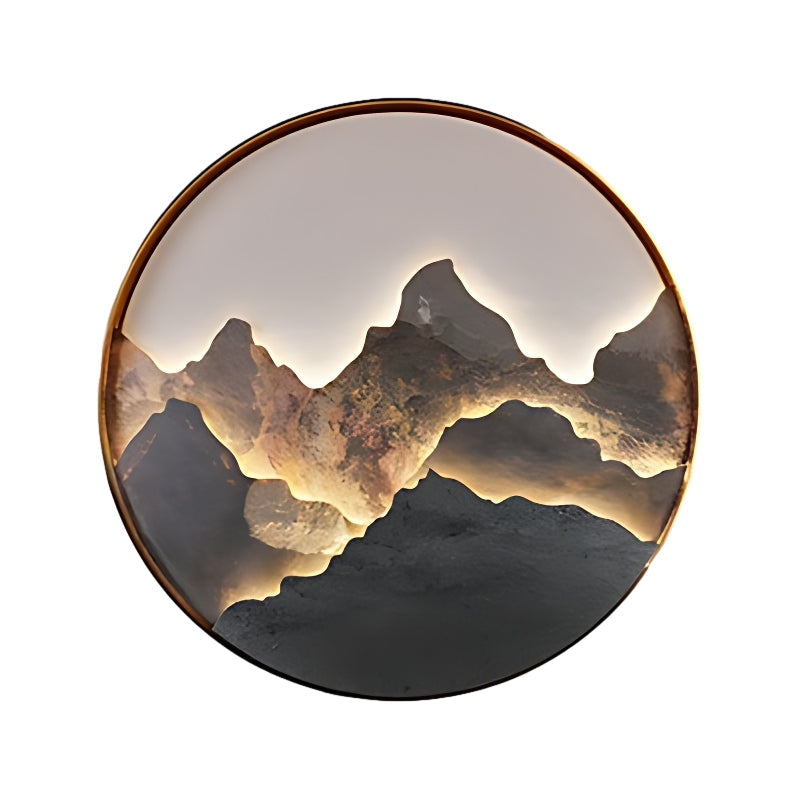 Round Natural Rock Slab Mountain Scenery Painting Modern Wall Lights Fixture - Lighting > Wall Lights > Wall sconces - DINIBLO 