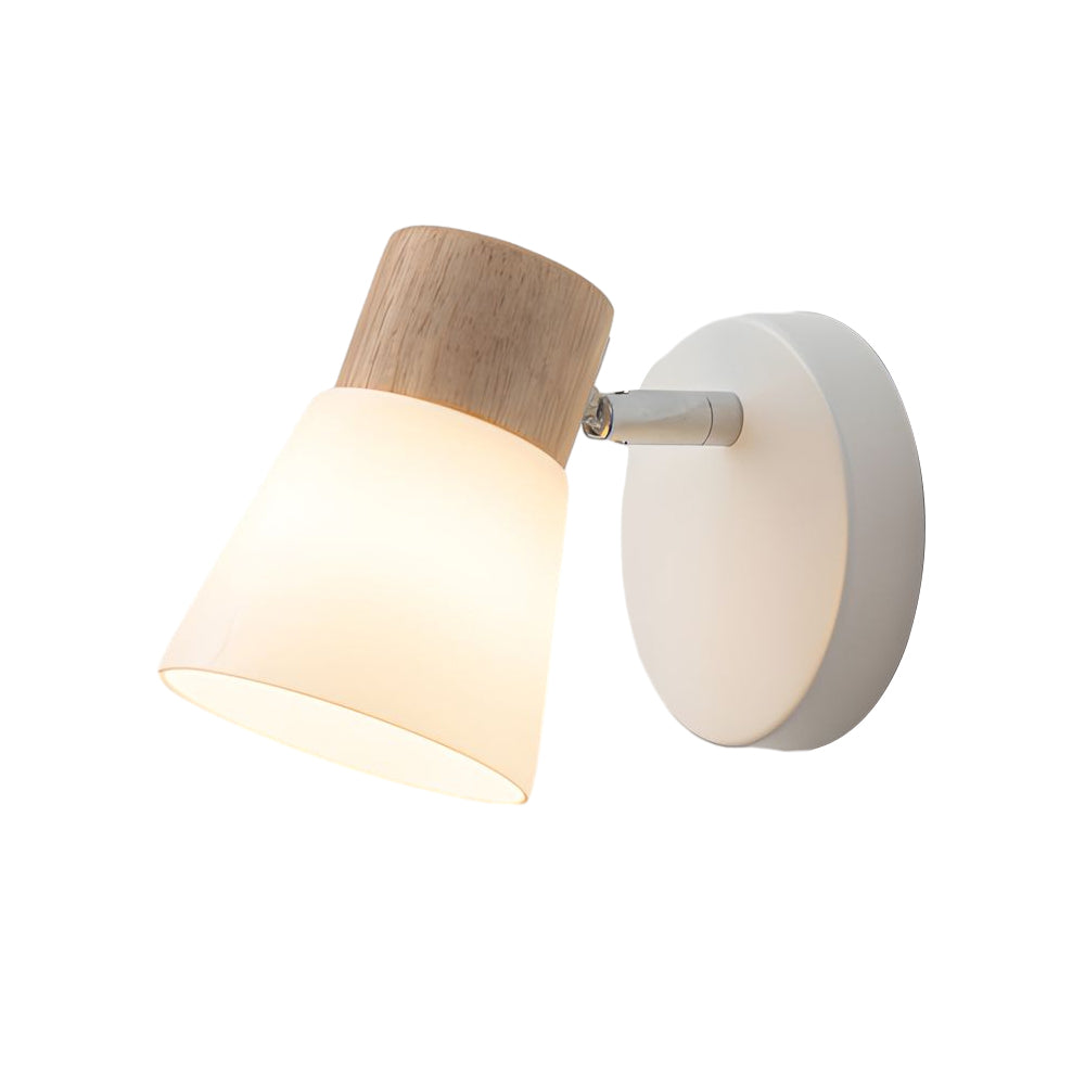 Wood Glass Cone Rotatable Light Wall Sconce, White - Lighting > Wall Lights > Wall sconces - DINIBLO 