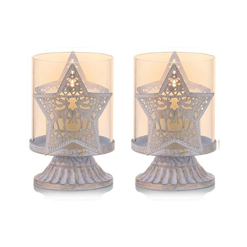 4-Piece Vintage Antique Pillar Candle Holder Hurricane Candlestick Holders - Home Decor > Candle holders & Lanterns > Candles & Candle holders - DINIBLO 