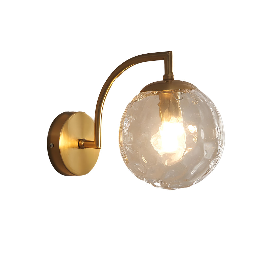 1-Light Curved Arm Wall Sconce with Ball Rib Glass Ball Shade - Lighting > Wall Lights > Wall sconces - DINIBLO 