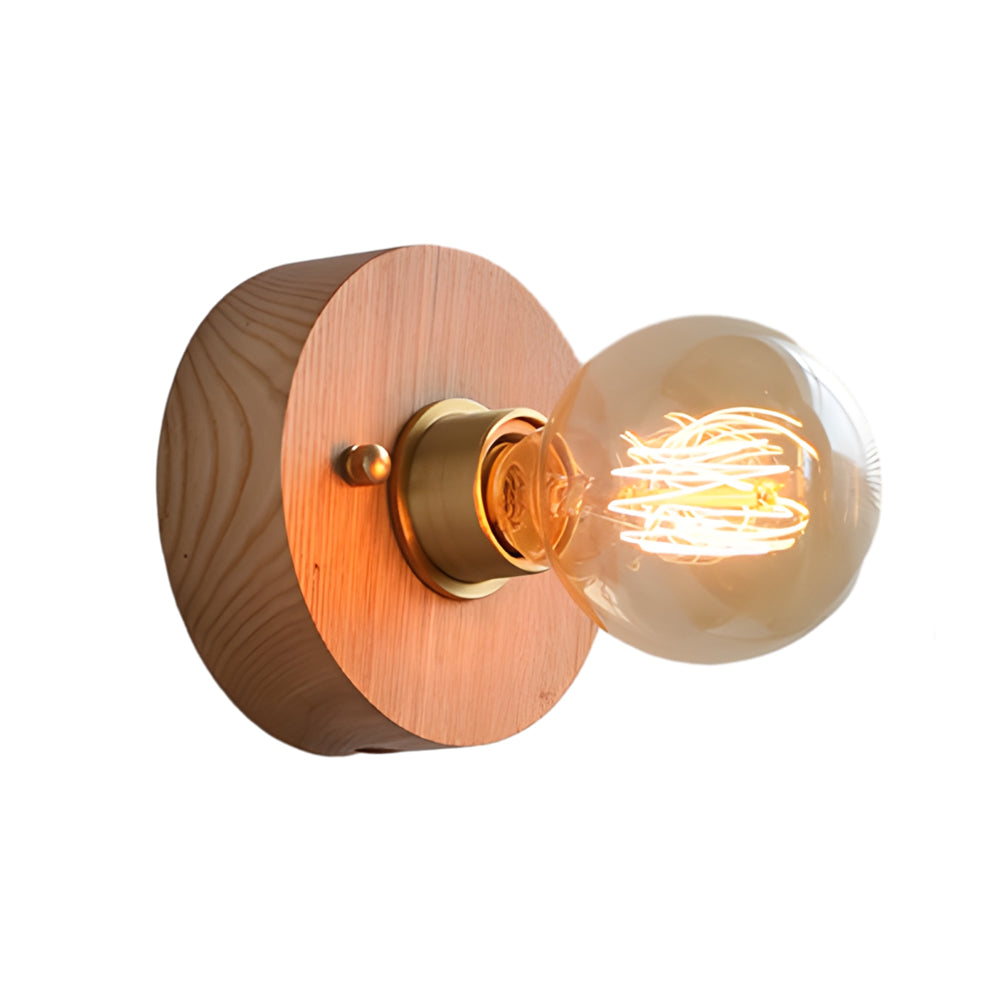 Round/Square Vintage Walnut Wood Wall Lamp 1-light with Pull Chain Switch - Lighting > Wall Lights > Wall sconces - DINIBLO 