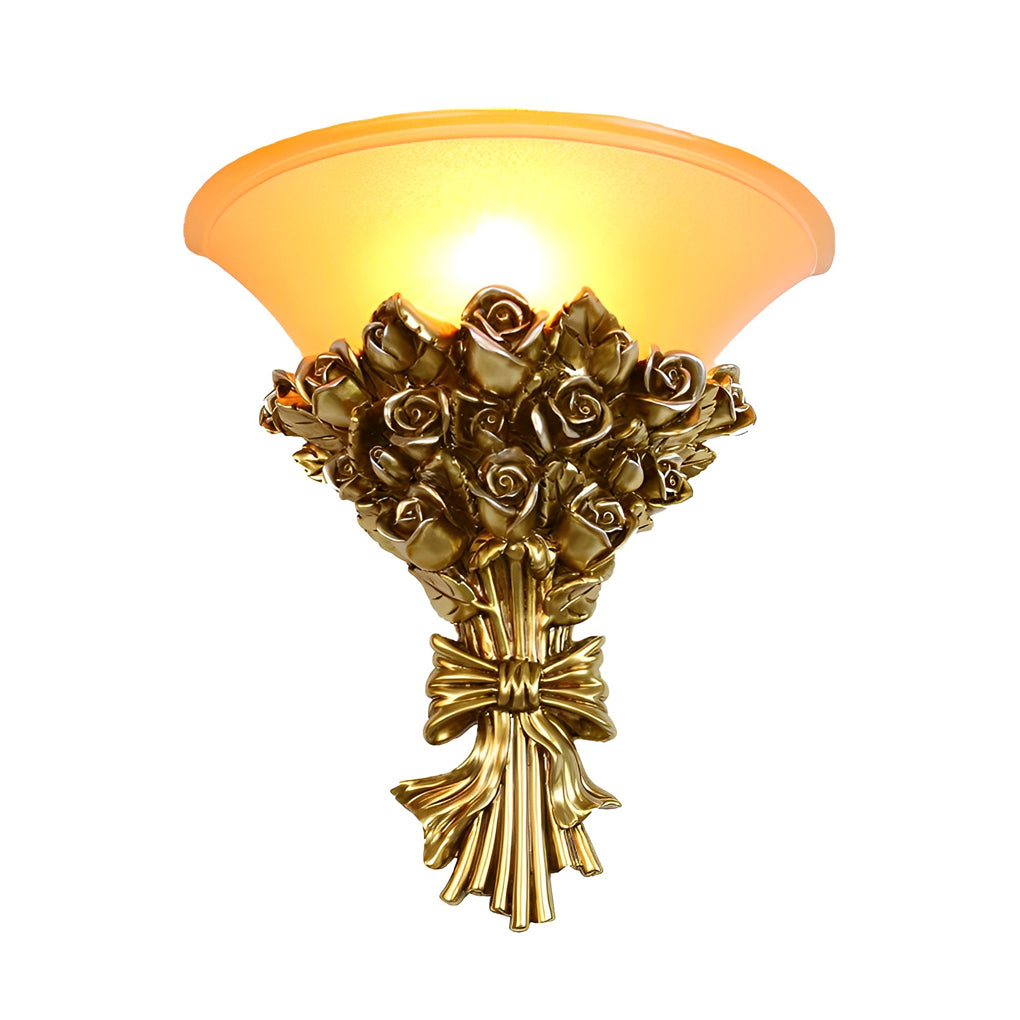 Retro Resin Roses Bouquet Glass European-Style Wall Lamp Wall Light Fixture - Lighting > Wall Lights > Wall sconces - DINIBLO 