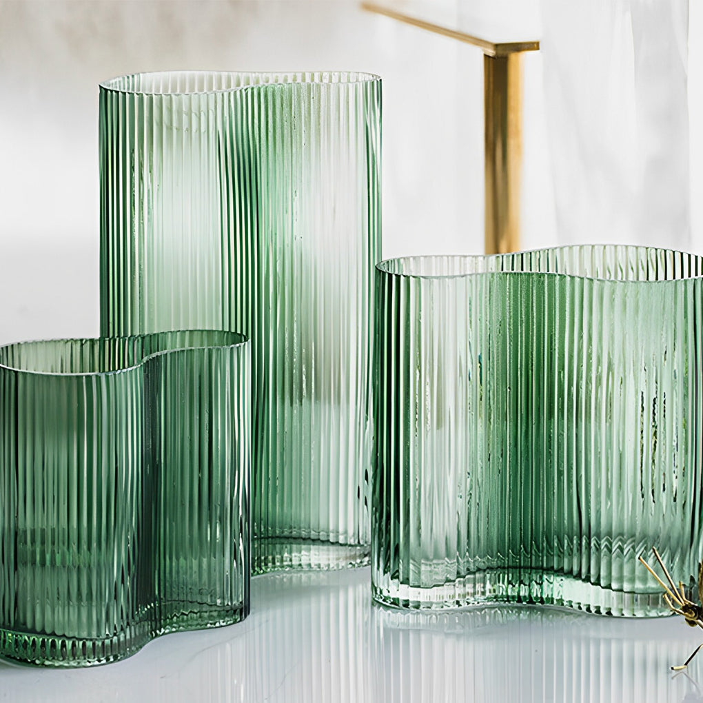 Nordic Modern Style Vertical Pattern Transparent Green Glass Flower Vases - Home Decor > Home Accessories > Vases - DINIBLO 