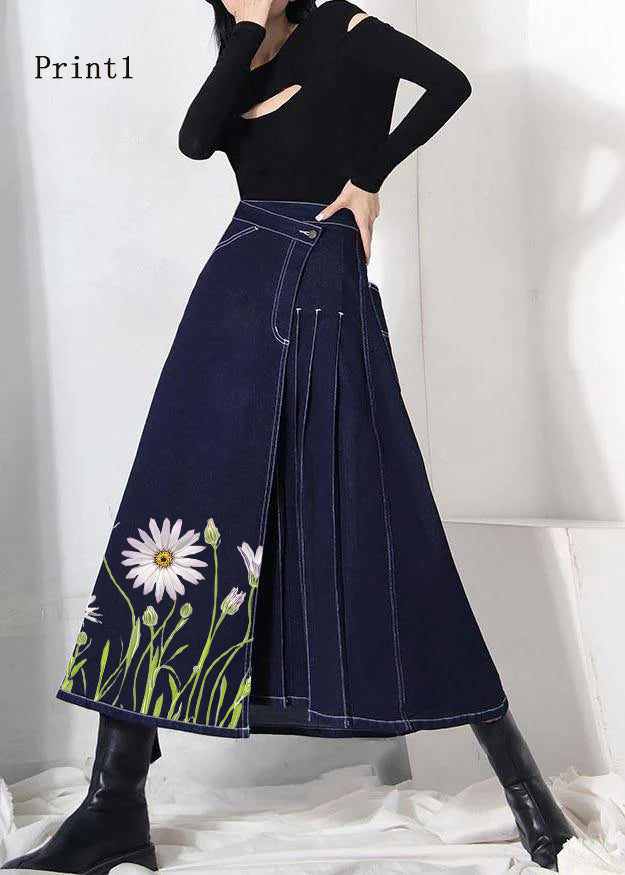 Boho denim blue zippered asymmetrical design Summer Skirt - Skirts - DINIBLO 