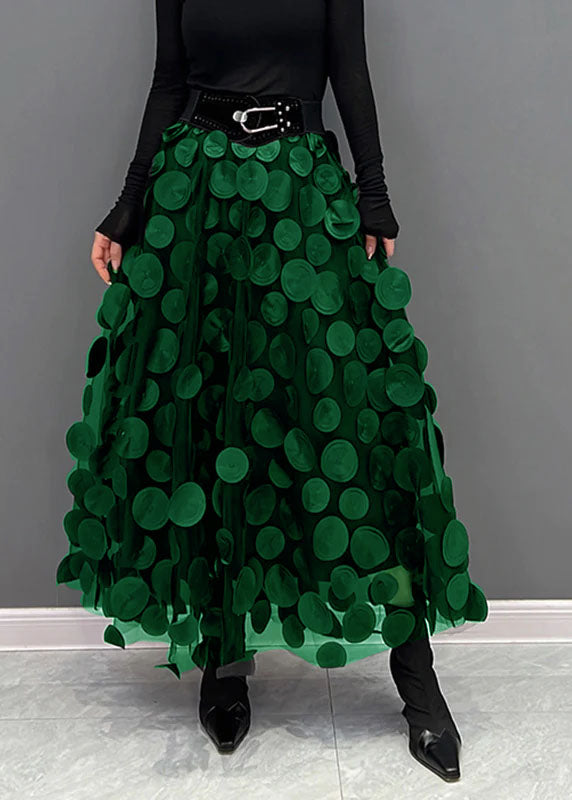 Elegant Dark Green Dot Patchwork Tulle Skirt Fall - Skirts - DINIBLO 