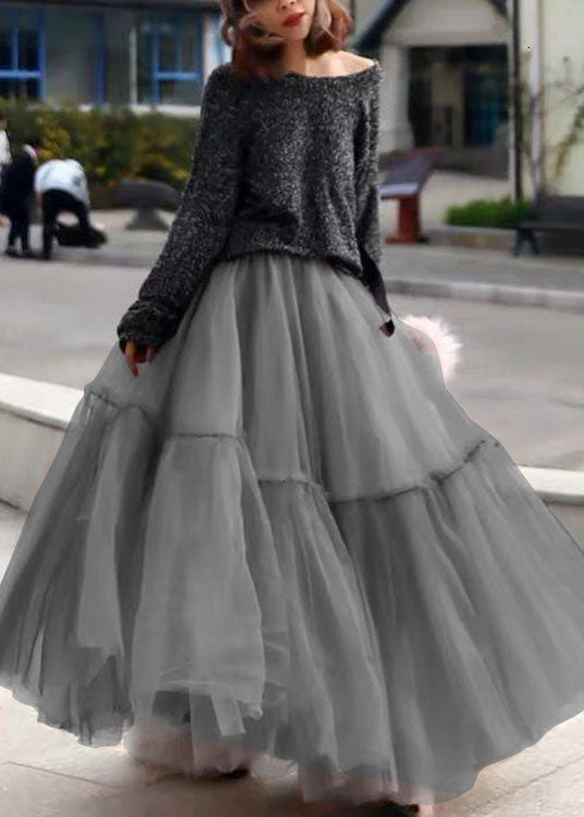 Women Pink Ruffled Tulle Cinched Circle Fall Skirt - Skirts - DINIBLO 