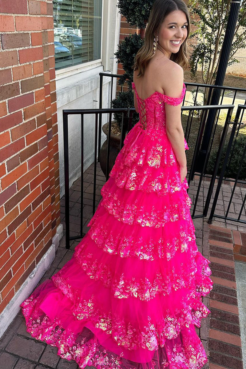 Leona |Princess Off the Shoulder Sequined Lace Prom Dress - Prom Dress - DINIBLO 