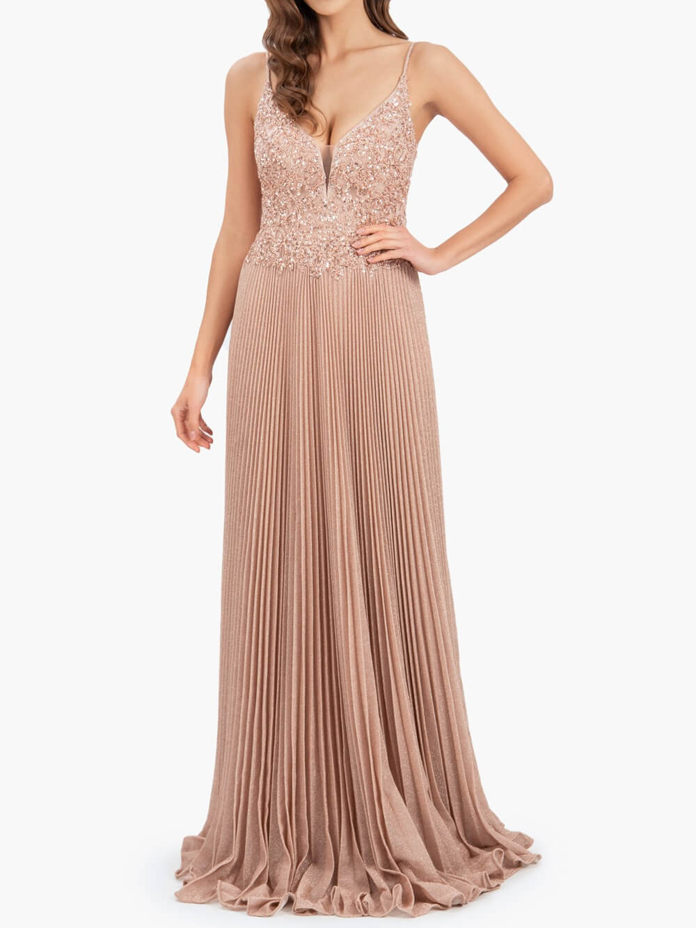 Elizabeth Rose Pink | A-line Floor Length Glitter Jersey Prom Dress with Appliques and Sequins - Prom Dresses - DINIBLO 