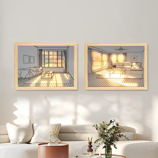 Wood Frame Ins Touch Control Dimmable LED Sunshine Painting Night Light - Lighting > Wall Lights > Wall sconces - DINIBLO 