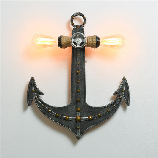 Iron Anchor Wall Lamp Art Deco 2-Bulb Sconce Light Fixture for Bedrooms in Black -  - DINIBLO 