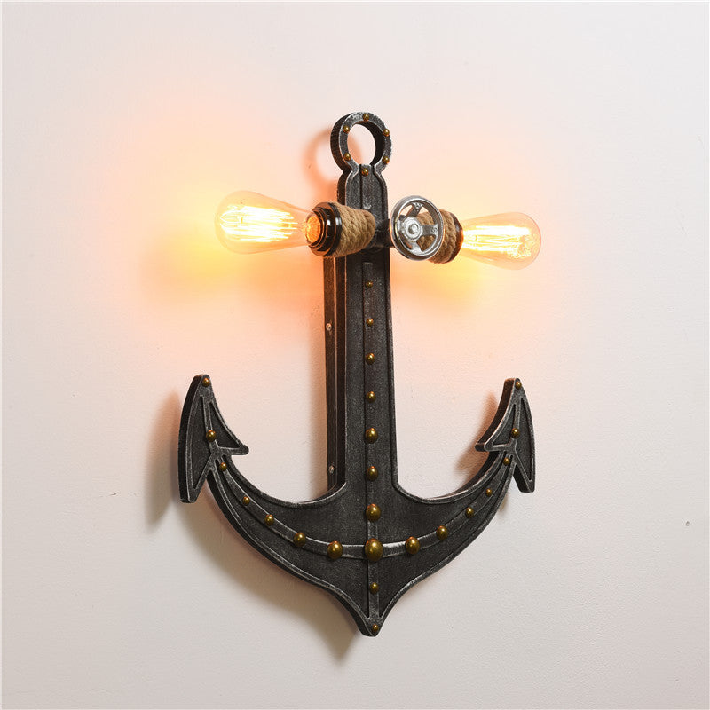 Iron Anchor Wall Lamp Art Deco 2-Bulb Sconce Light Fixture for Bedrooms in Black -  - DINIBLO 