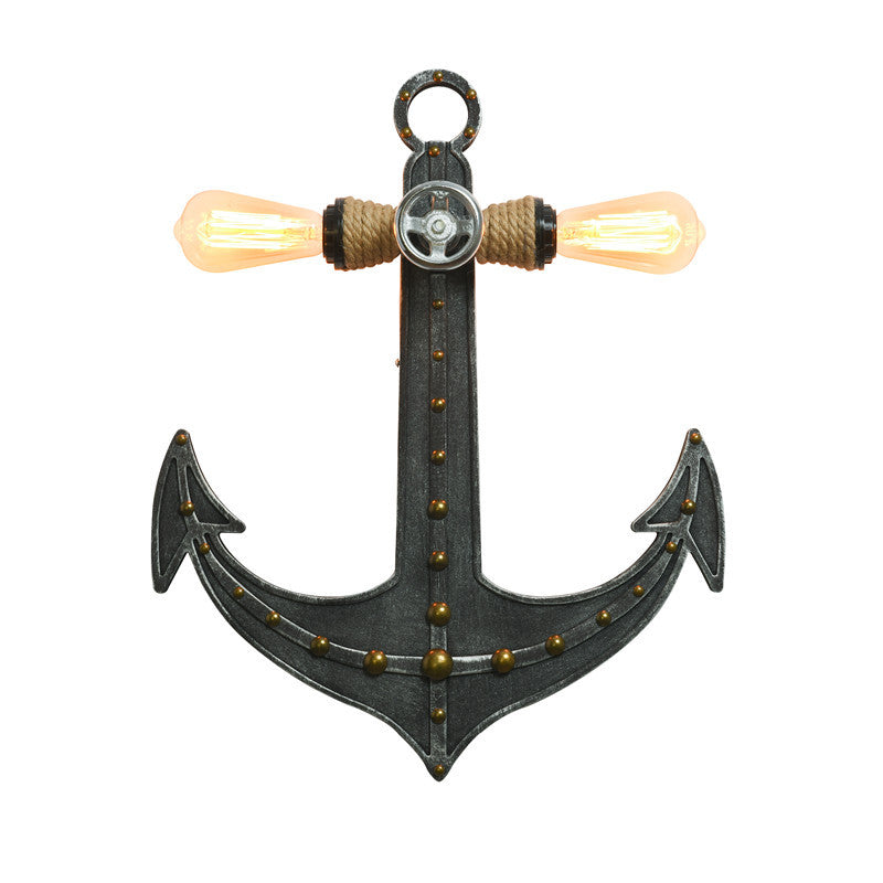 Iron Anchor Wall Lamp Art Deco 2-Bulb Sconce Light Fixture for Bedrooms in Black -  - DINIBLO 