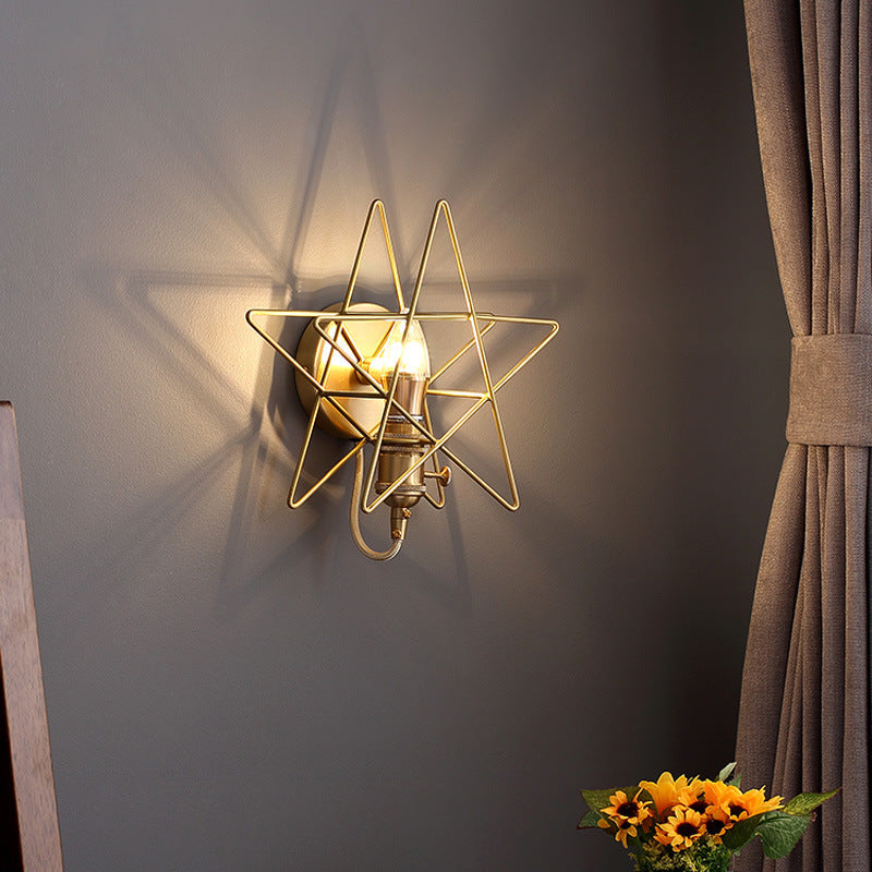 Minimalist Gold Iron Wire Star Wall Sconce with 1 Head for Bedroom Lighting -  - DINIBLO 