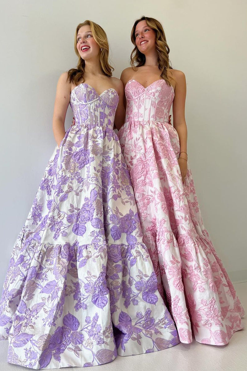 Delice | A-Line Sweetheart Floral Printed Long Prom Dresses - Prom Dress - DINIBLO 