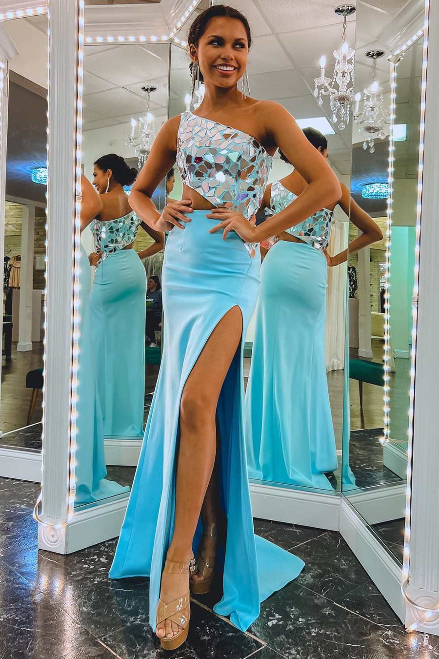 Ashley |Sheath One Shoulder Cut Mirror Sequins Prom Dress - Prom Dress - DINIBLO 