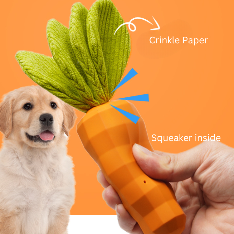 Dog Carrot Crinkle Paper Squeaker Rubber Toys - Dog Toys - DINIBLO 