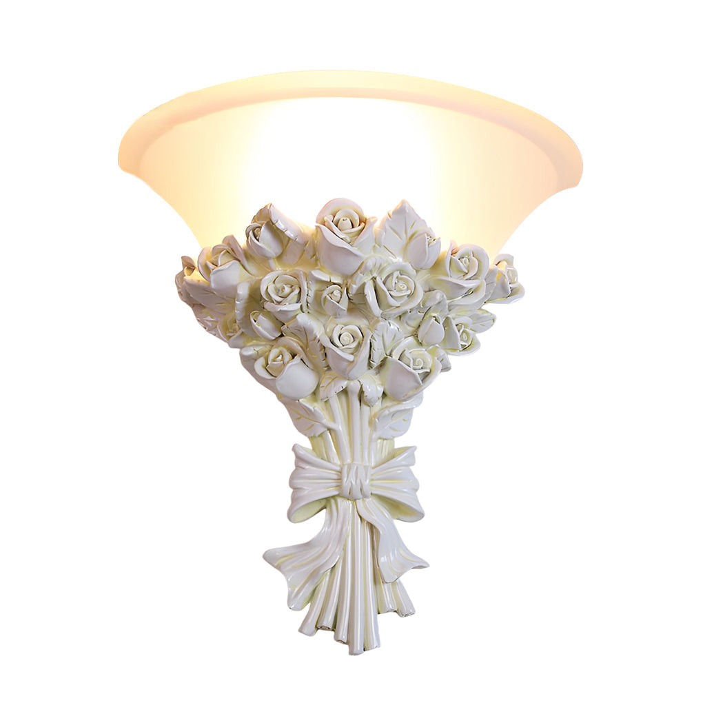 Retro Resin Roses Bouquet Glass European-Style Wall Lamp Wall Light Fixture - Lighting > Wall Lights > Wall sconces - DINIBLO 