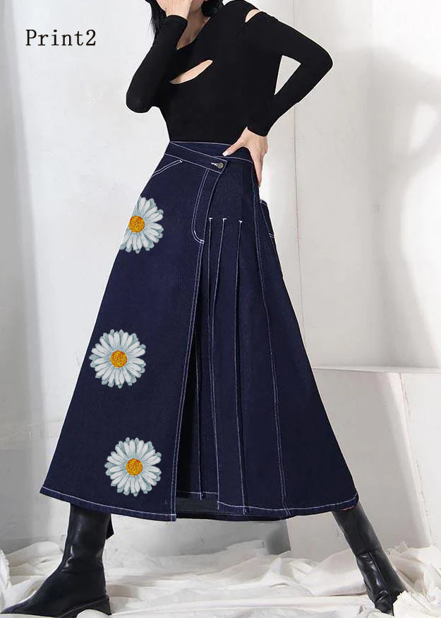 Boho denim blue zippered asymmetrical design Summer Skirt - Skirts - DINIBLO 