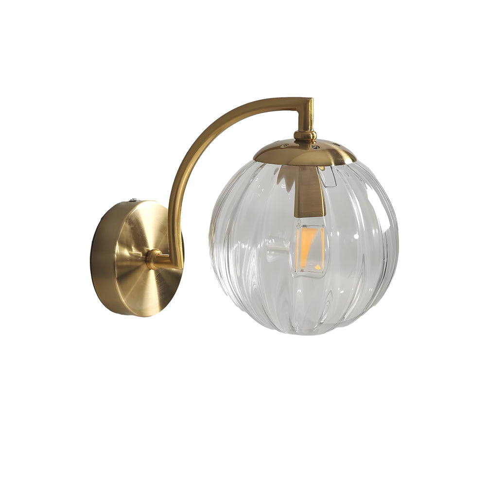 1-Light Curved Arm Wall Sconce with Ball Rib Glass Ball Shade - Lighting > Wall Lights > Wall sconces - DINIBLO 