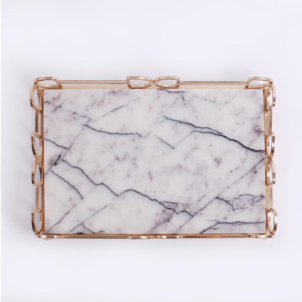 Marble Trinket Vanity Perfume Tray with Gold Holder White Rectangle - Home Decor > Storage Containers > Storage Trays - DINIBLO 