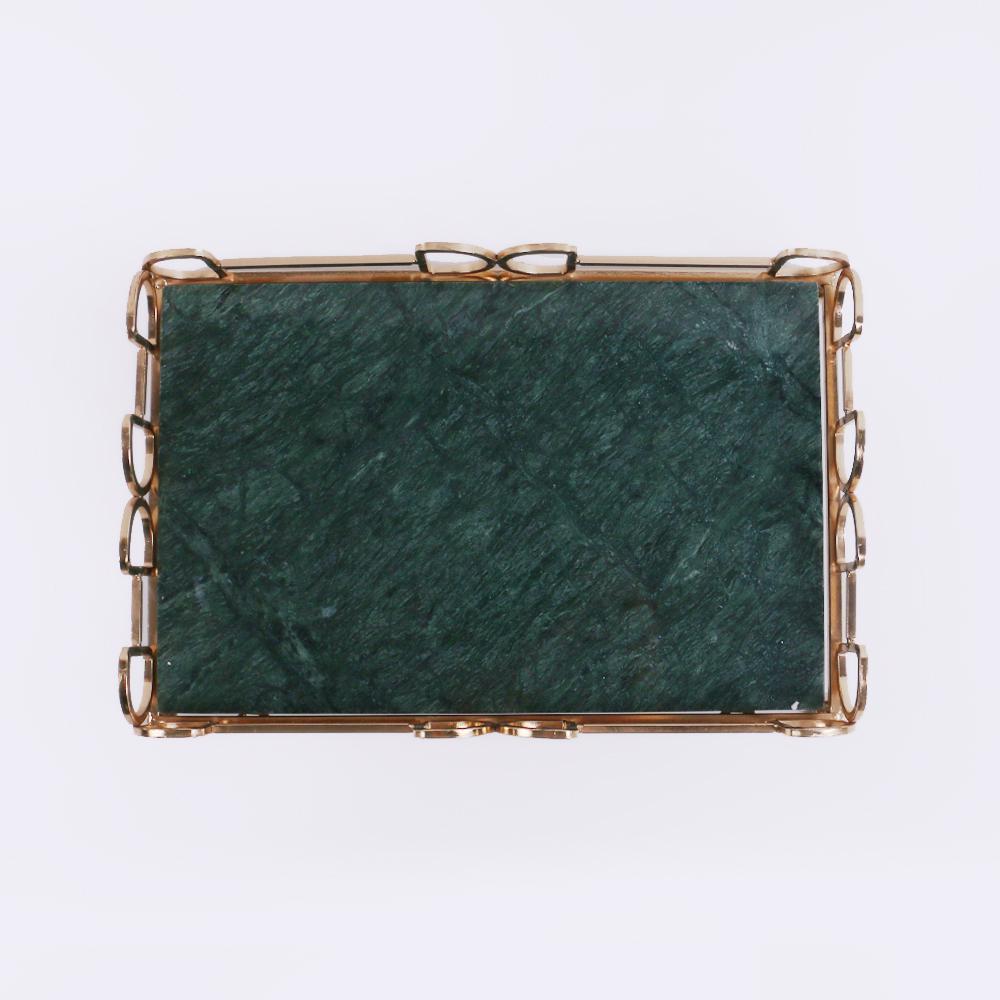 Marble Vanity Tray for Bathroom Counter with Gold Holder  Green Rectangle - Organization > Storage Containers > Storage Trays - DINIBLO 