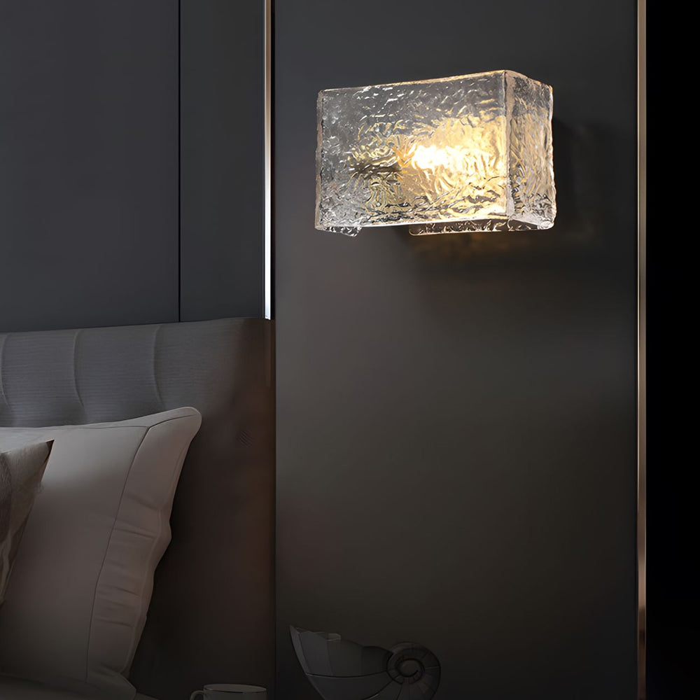 Elegant Rectangular Ripple Glass Bedside Wall Lamp - Modern Brass Fixture - Lighting > Wall Lights > Wall sconces - DINIBLO 