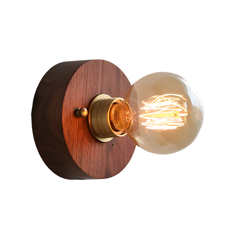 Round/Square Vintage Walnut Wood Wall Lamp 1-light with Pull Chain Switch - Lighting > Wall Lights > Wall sconces - DINIBLO 