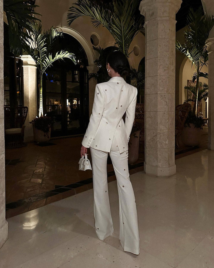 Fitted White Suit with Flared Trousers -  - DINIBLO 