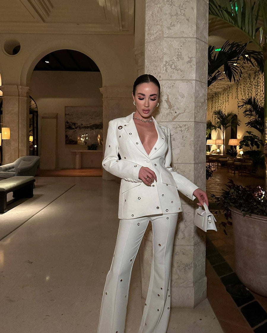 Fitted White Suit with Flared Trousers -  - DINIBLO 