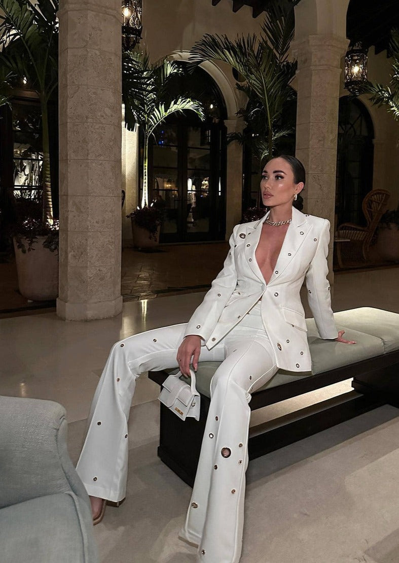 Fitted White Suit with Flared Trousers -  - DINIBLO 