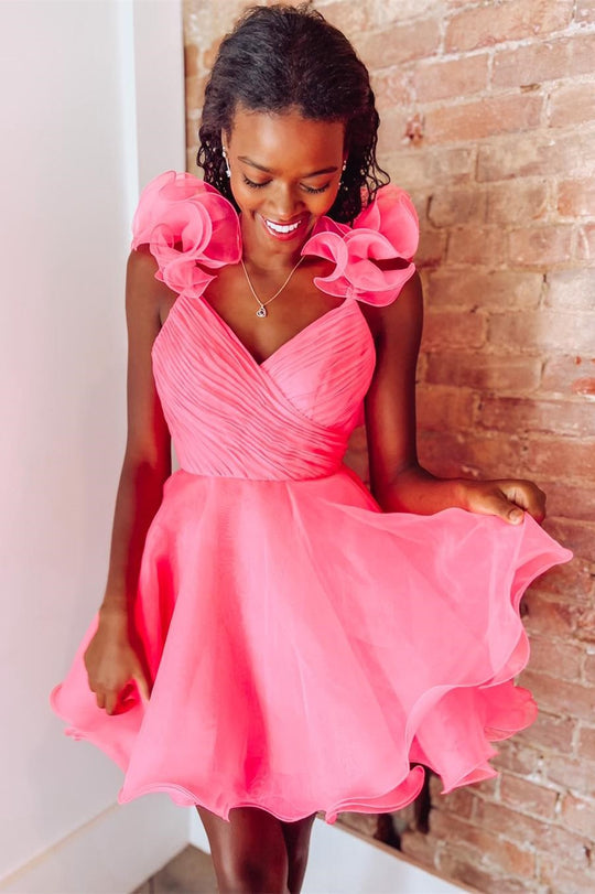 Nerissa |A Line Organza V Neck Homecoming Dress - Homecoming Dress - DINIBLO 