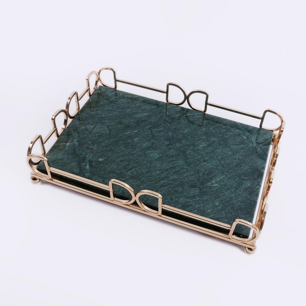 Marble Vanity Tray for Bathroom Counter with Gold Holder  Green Rectangle - Organization > Storage Containers > Storage Trays - DINIBLO 