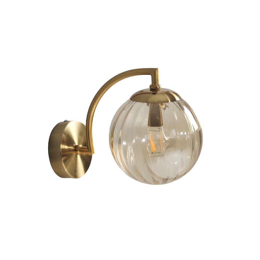 1-Light Curved Arm Wall Sconce with Ball Rib Glass Ball Shade - Lighting > Wall Lights > Wall sconces - DINIBLO 