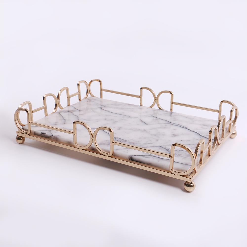 Marble Trinket Vanity Perfume Tray with Gold Holder White Rectangle - Home Decor > Storage Containers > Storage Trays - DINIBLO 