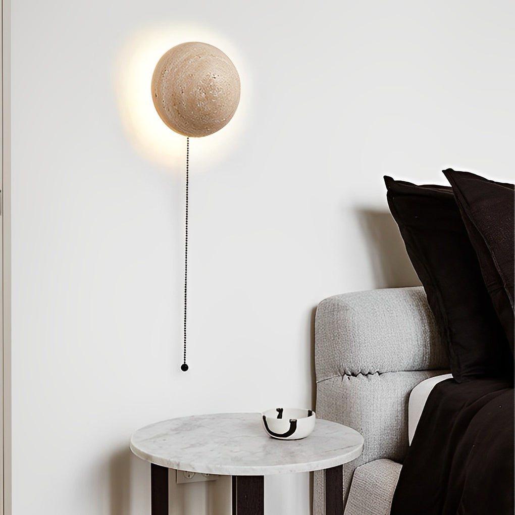 Round Natural Texture Stone Japanese Style Wall Lamp with Pull Switch - Lighting > Wall Lights > Wall sconces - DINIBLO 