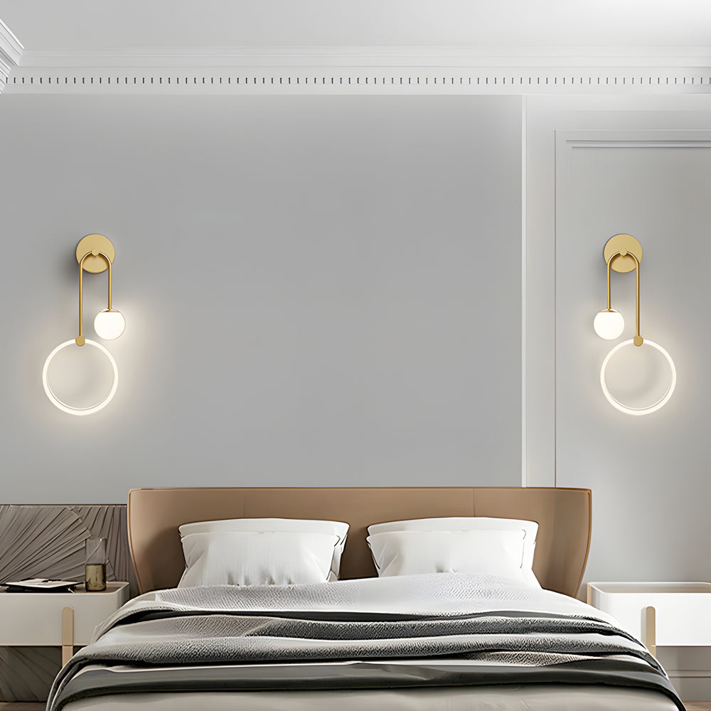 Modern 2-Light LED Wall Sconces with Acrylic Ring and Frosted Globe - Lighting > Wall Lights > Wall sconces - DINIBLO 