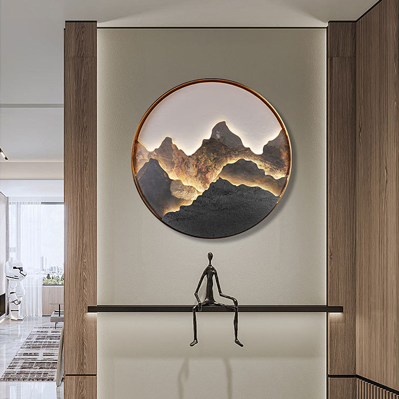 Round Natural Rock Slab Mountain Scenery Painting Modern Wall Lights Fixture - Lighting > Wall Lights > Wall sconces - DINIBLO 