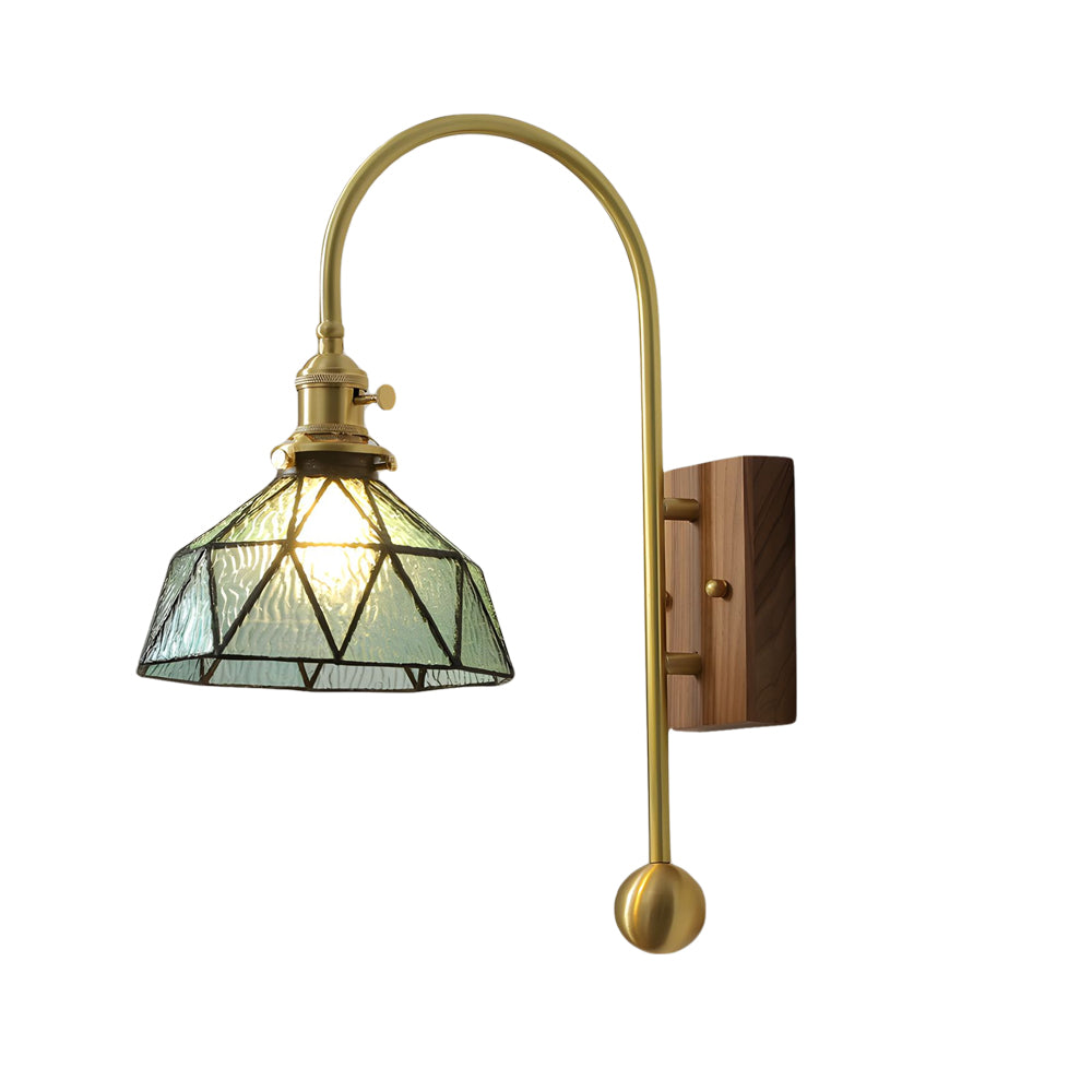 1 Head Vintage Brass Wall Light Glass Shade High Arm Wall Lamp - Lighting > Wall Lights > Wall sconces - DINIBLO 