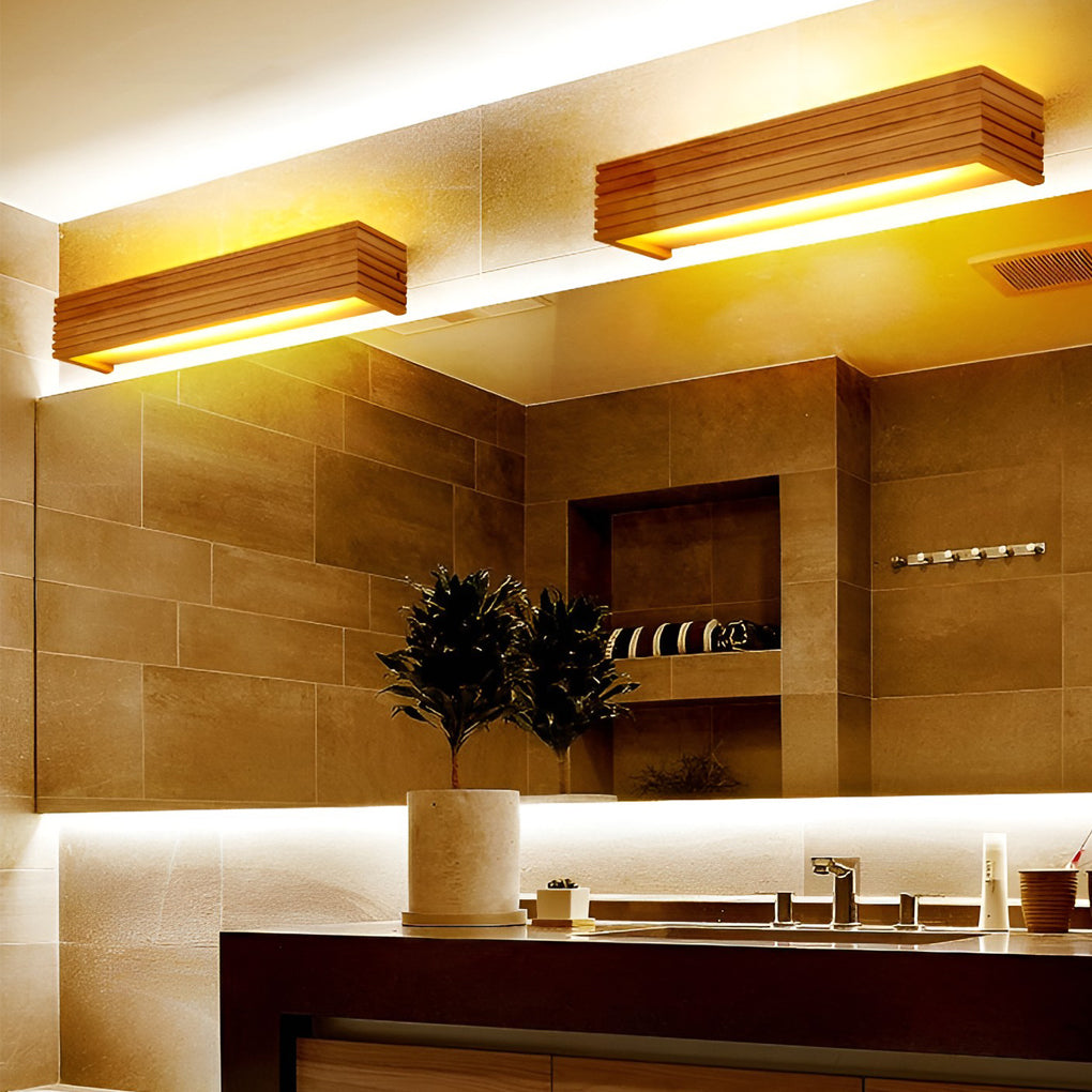 Wood Rectangular Waterproof LED Nordic Wall Sconce Lighting Mirror Light - Lighting > Wall Lights > LED Wall Lights - DINIBLO 